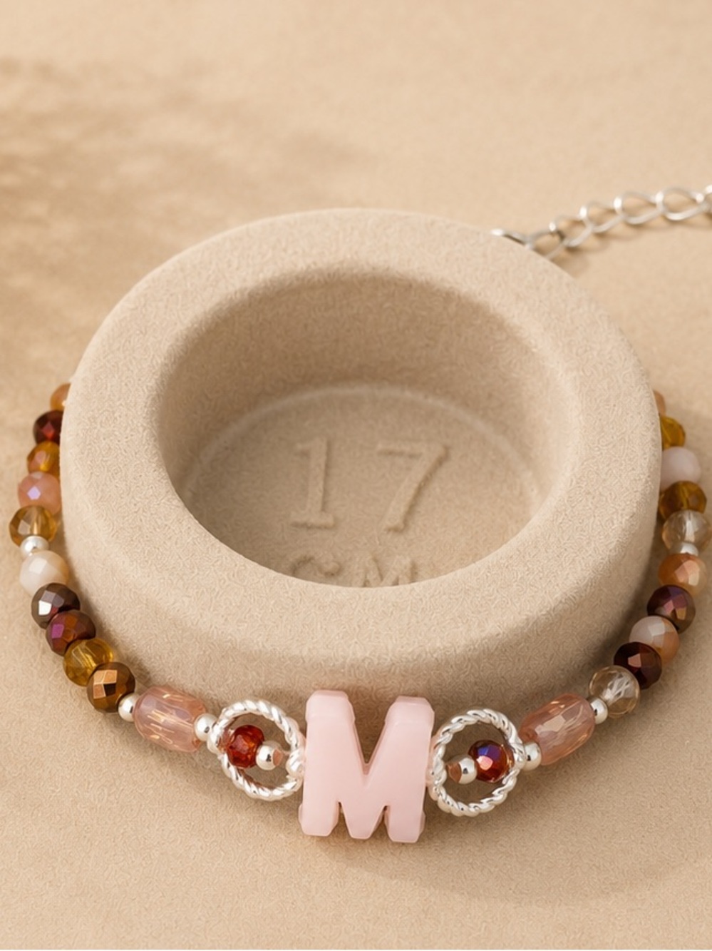 Personalized Pink 'M' Beaded Bracelet - Women Jewelry